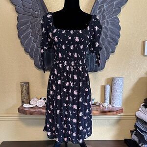 Warehouse One Floral Black Dress with sleeve ties
